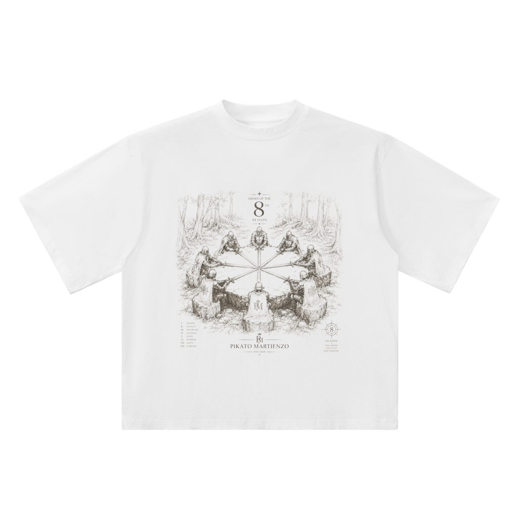 PIKATO MARTIENZO The_Order_Of_The_8_44_Steps Oversized Drop Shoulder Tee WHT
